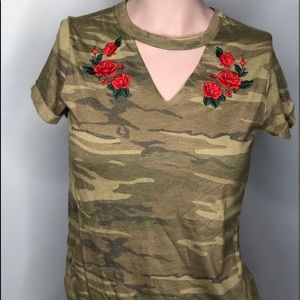Camo Shirt with Rose Embroidery